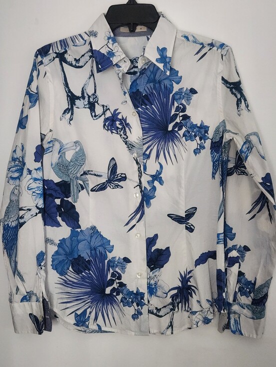 Etro Tops - etro blouse Shirt Womens 44 Long Sleeve Tropical Print Blue White